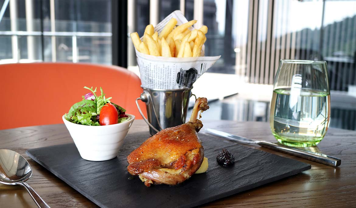 Confit Duck Leg with Green Salad and French Fries